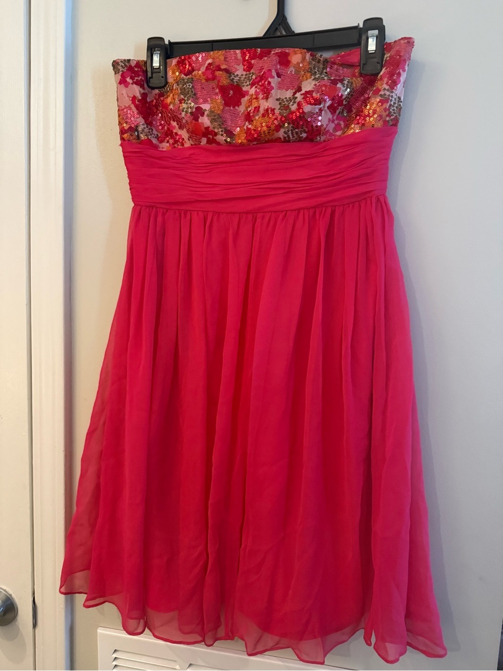 Calvin Klein Coral-Red Strapless Sequin Bodice Party Dress